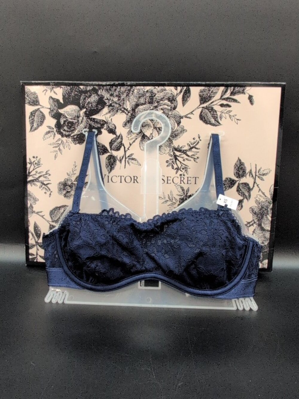 Victoria Secret PINK Lace Unlined Underwire Scoop Bra Navy XS NWT